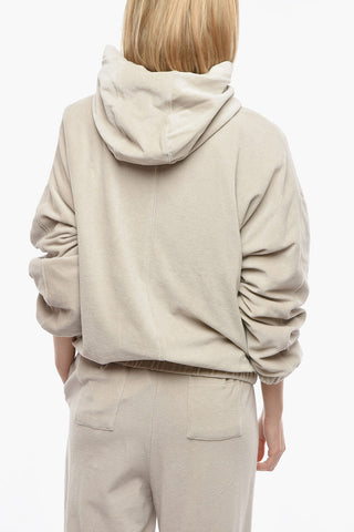 Felpa Hoodie Full zip in Velour con Coulisse Logate