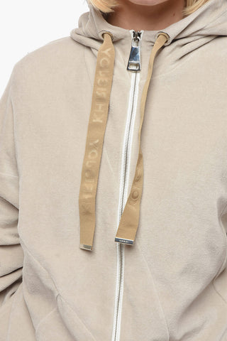 Felpa Hoodie Full zip in Velour con Coulisse Logate