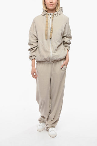 Felpa Hoodie Full zip in Velour con Coulisse Logate
