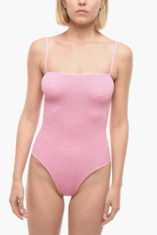 Solid Color Crinkled One Piece Swimsuit