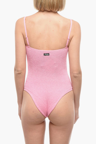 Solid Color Crinkled One Piece Swimsuit