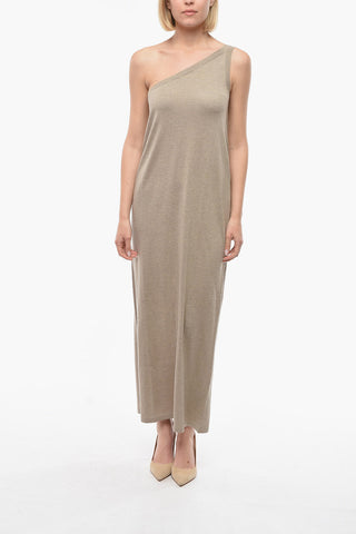 Silk and Cashmere RICHARD One-Shoulder Maxi Dress with Rib Details