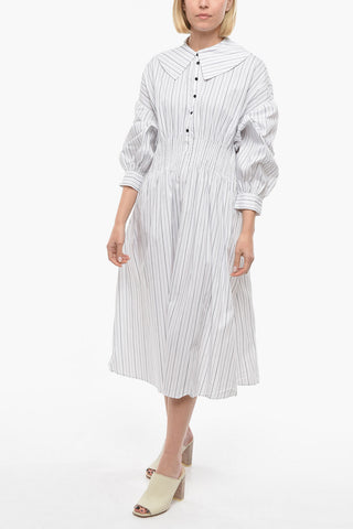 Pencil Striped FREJA Maxi Shirtdress with Puff Sleeve and pintuck Details on the Waist