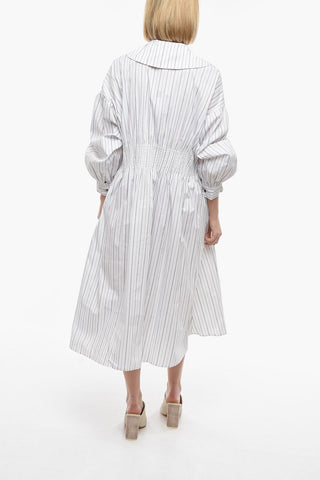 Pencil Striped FREJA Maxi Shirtdress with Puff Sleeve and pintuck Details on the Waist