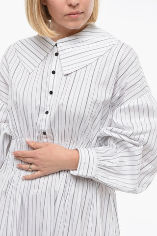 Pencil Striped FREJA Maxi Shirtdress with Puff Sleeve and pintuck Details on the Waist