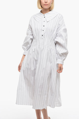 Pencil Striped FREJA Maxi Shirtdress with Puff Sleeve and pintuck Details on the Waist