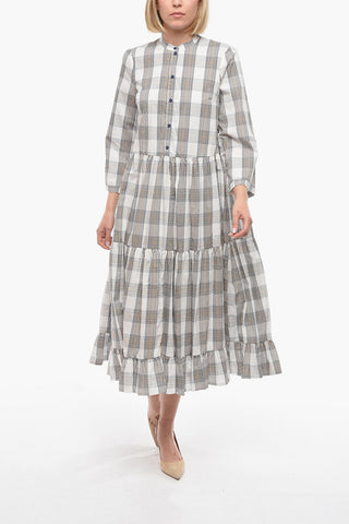 District Check Motif Flared ALEXINE Shirt Dress