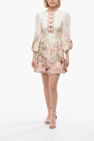 Floral Patterned Flax DANCER HUMMINGBIRD Dress with Cut-Out Detail