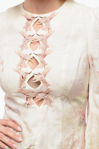Floral Patterned Flax DANCER HUMMINGBIRD Dress with Cut-Out Detail