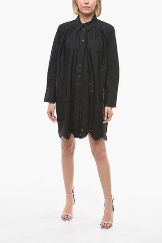 Organic Cotton Oversized Shirt Dress with Perforated Details