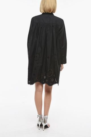 Organic Cotton Oversized Shirt Dress with Perforated Details