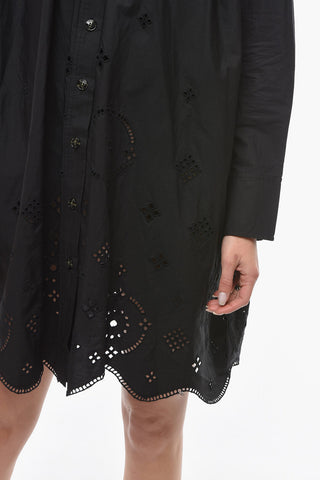 Organic Cotton Oversized Shirt Dress with Perforated Details