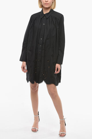 Organic Cotton Oversized Shirt Dress with Perforated Details