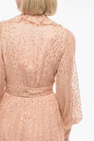 Polka Dots Lurex Silk Wrap Mini Dress with Ruffle
