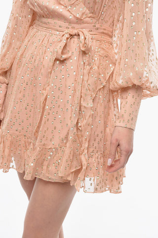 Polka Dots Lurex Silk Wrap Mini Dress with Ruffle