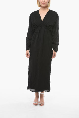 Checked Maxi Dress RYAN With Flutter Sleeve And V-Neck