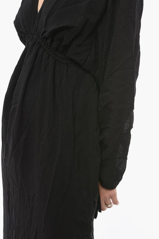 Checked Maxi Dress RYAN With Flutter Sleeve And V-Neck