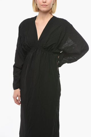 Checked Maxi Dress RYAN With Flutter Sleeve And V-Neck