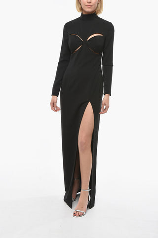 Laser Cut Details Bodycon Dress with Maxi Side Split-Hem