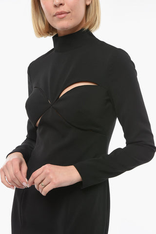 Laser Cut Details Bodycon Dress with Maxi Side Split-Hem