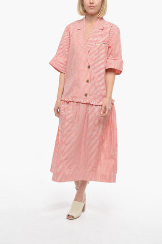 Awning Striped Shirtdress with Contrasting Buttons