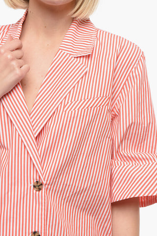 Awning Striped Shirtdress with Contrasting Buttons