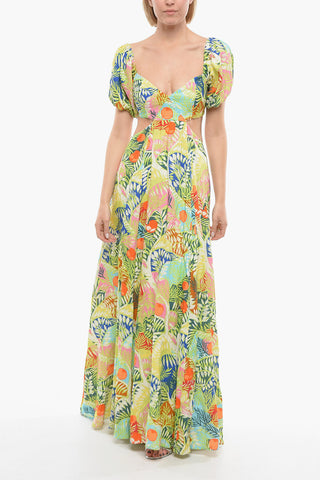 Plant-Motif COLISEUM Maxi Dress with Sweetheart neckline and Open Back