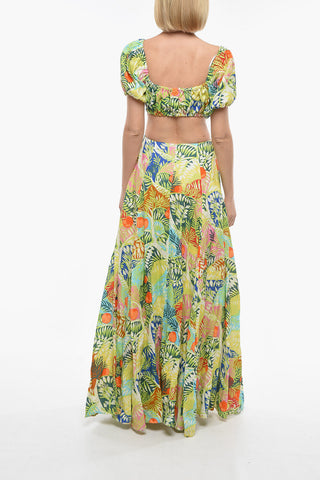 Plant-Motif COLISEUM Maxi Dress with Sweetheart neckline and Open Back
