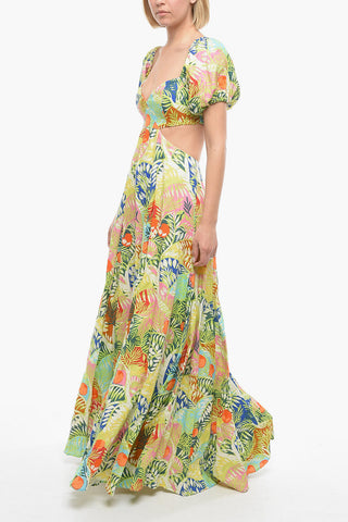 Plant-Motif COLISEUM Maxi Dress with Sweetheart neckline and Open Back