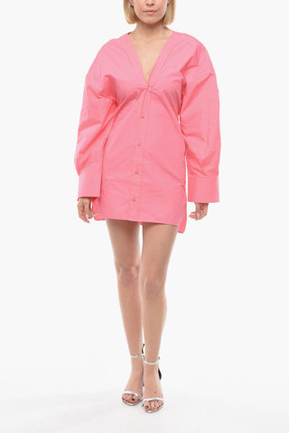 V-neckline LALA Mini Dress with Wide Sleeves