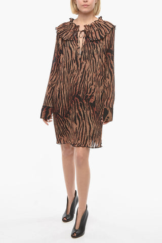 Pleated Animal Motif Mini Dress