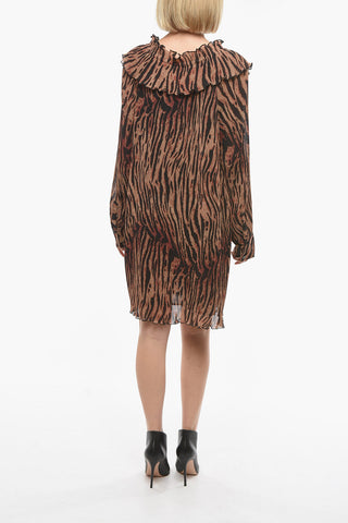 Pleated Animal Motif Mini Dress
