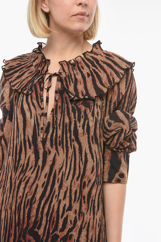 Pleated Animal Motif Mini Dress
