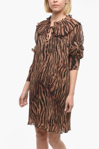 Pleated Animal Motif Mini Dress
