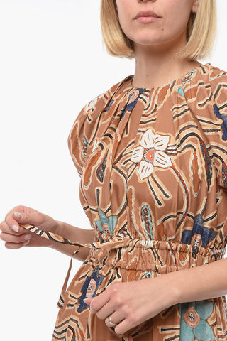 Vestito ZEENAT in Seta a Fantasia Floreale con Manica Corta a Sbuffo