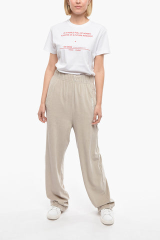 High-waisted Velour Joggers with Logo Print