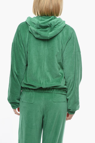 Felpa Hoodie Full zip in Velour con Coulisse Logate
