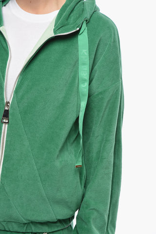 Felpa Hoodie Full zip in Velour con Coulisse Logate
