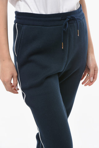 Drawstringed Ribbed Joggers with Striped Pattern