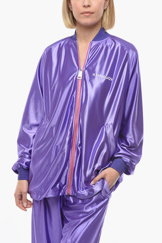 Tech-satin Zip-up Sweatshirt with Logo Print