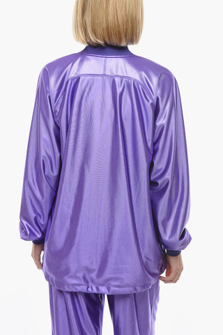 Tech-satin Zip-up Sweatshirt with Logo Print