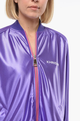 Tech-satin Zip-up Sweatshirt with Logo Print
