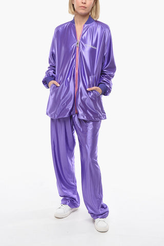 Tech-satin Zip-up Sweatshirt with Logo Print