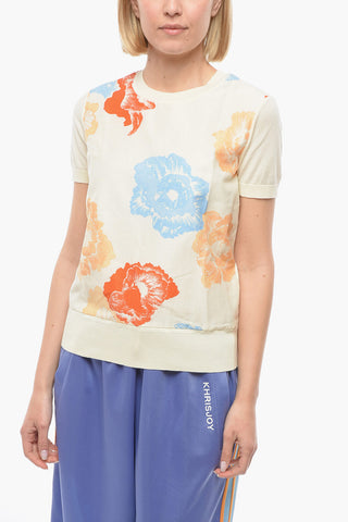 Silk-blend-voile T-shirt with Floral Print