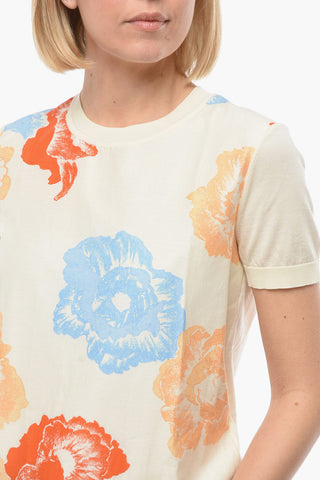 Silk-blend-voile T-shirt with Floral Print