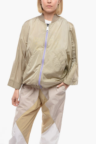 Batwing-sleeved Windrebreaker with Ruffled Detailing