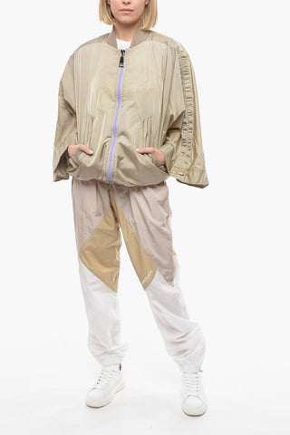 Batwing-sleeved Windrebreaker with Ruffled Detailing