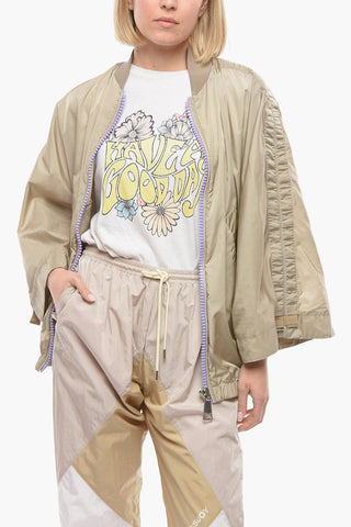 Batwing-sleeved Windrebreaker with Ruffled Detailing