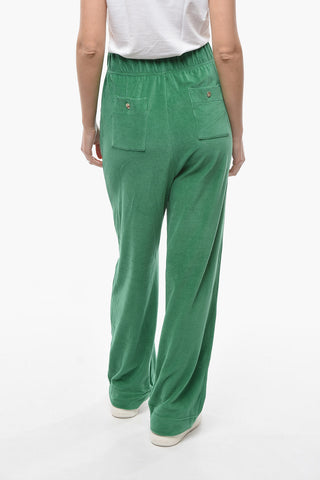 High-waisted Velour Joggers with Logo Print