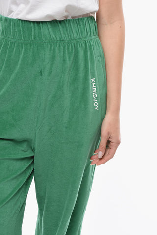 High-waisted Velour Joggers with Logo Print